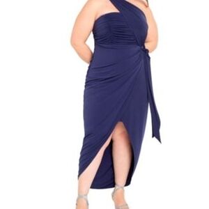 Elegant Navy Blue One-Shoulder Dress